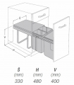 IT1007122602 Výsuv.odpad. 3koš s úch.dvířek 1x20l+2x10l K40 šedý