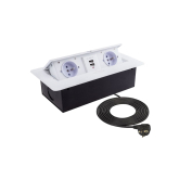 El. rozvod výklopný KOMBI, 2 zásuvky SK, 2xUSB, s nap. kabelem bílý